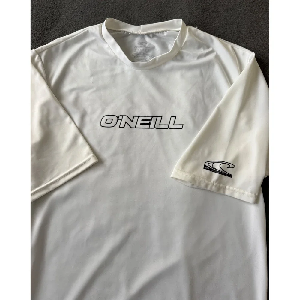 ONeill Mens White Short Sleeve Rash Guard 50+ UV Protection Swim Shirt M - EUC